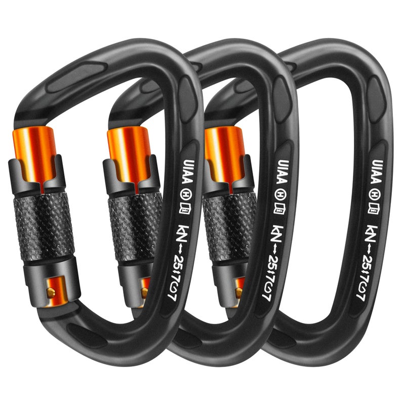 AINIKEY Climbing Carabiner Clips 25kN Auto Locking Carabiner  Professional Heavy Duty Large Locking Carabiner Clips for Rock/Ice Climbing Rappelling Rescue Swing etc  D Shaped  Large Size(Black-3PCS) - Image 1